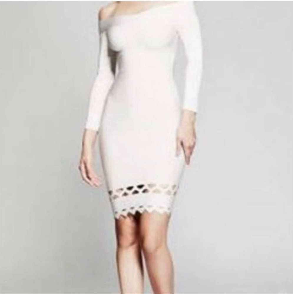 Marciano Asymmetrical Off-Shoulder White Bodycon Dress - Picture 2 of 8